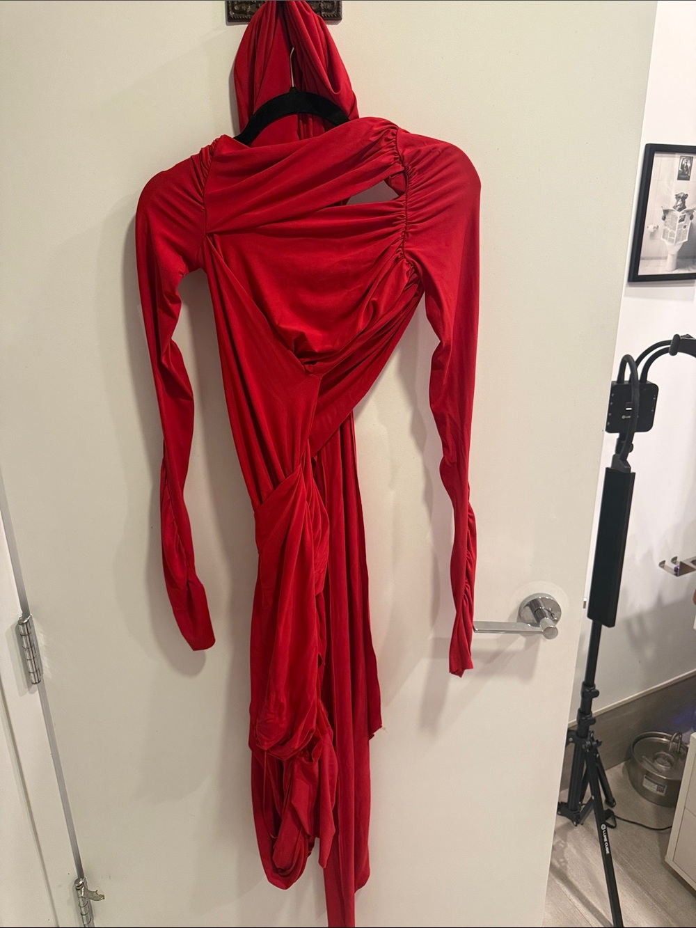 The Attico Red Draped Long-Sleeve Twist Dress - Picture 2 of 6